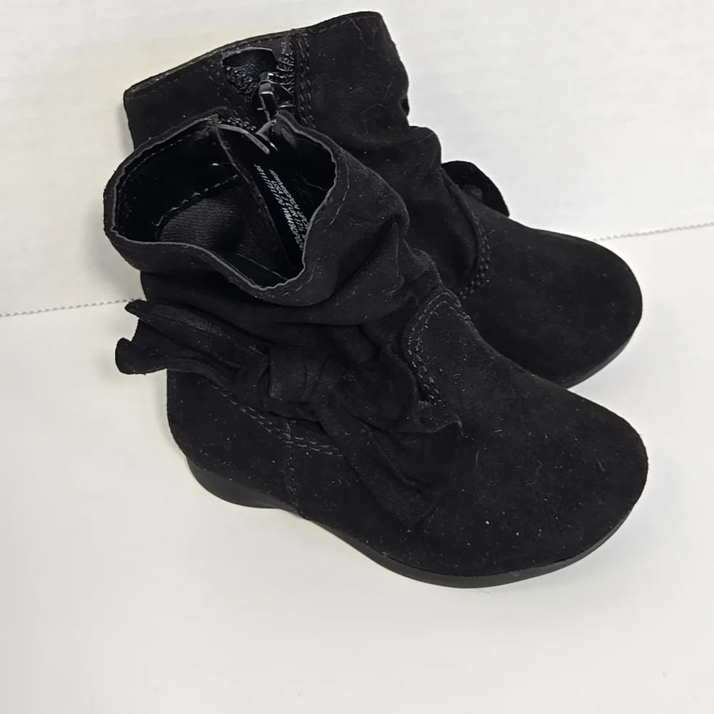 Wonder Nation Toddler Girls‎ Black Faux Suede Bow Ankle Boots Size 2 IGWN49DP024